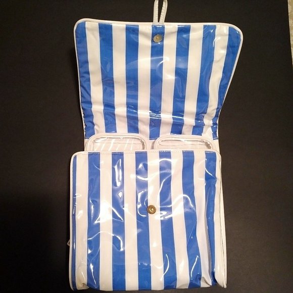 NWOT Estee Lauder Vinyl Travel Case, Blue & White Stripes - Picture 2 of 9